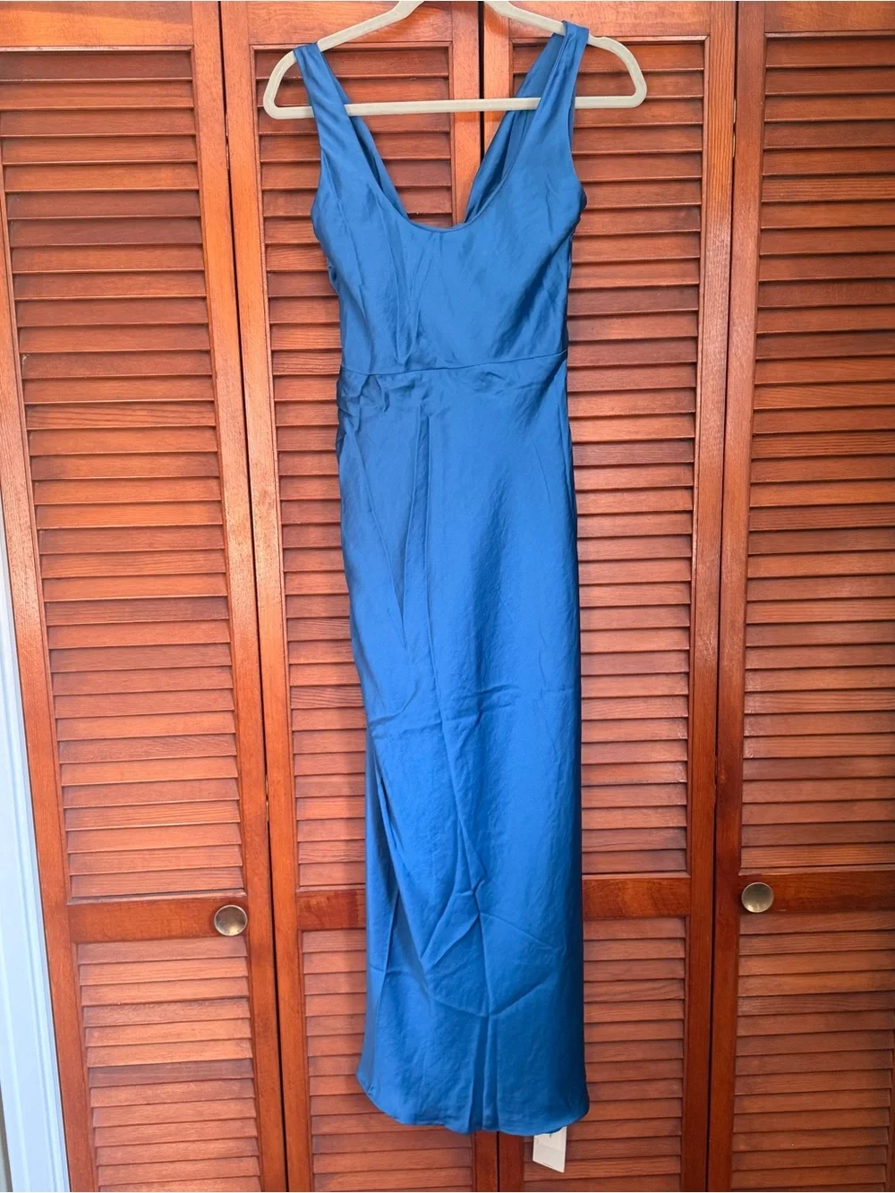 Abercrombie and Fitch Navy Satin Cowl Neck Ruched Maxi Dress | Size XS Tall